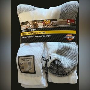 Dickies Dri-Tech Silver Series White and Gray Socks - 6 Pack